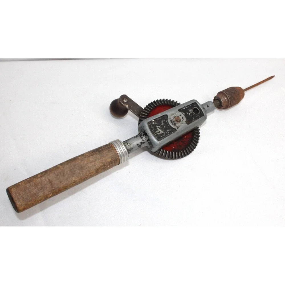 Vintage Hand Crank Drill Wood Handle Egg Beater Style As Is, As Shown